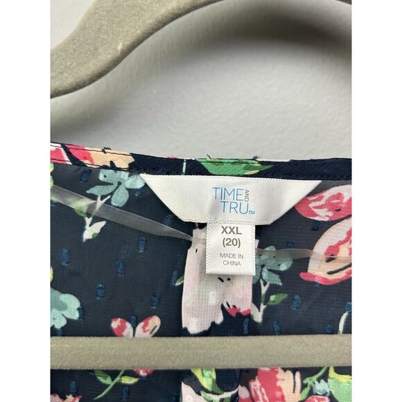 Time and Tru Lace Peasant Top Womens Plus size XXL 20 Blue Floral‎ 2 Piece - Picture 4 of 9